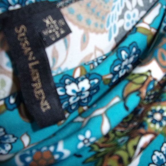 Susan Lawrence Paisley Print  Black Green Blue Top Blouse - Picture 2 of 2